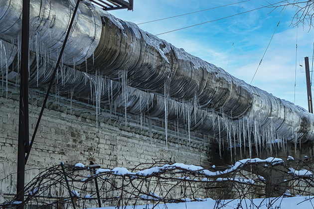 Snow and ice covered building